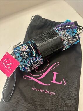 Laura Lee designs- Black Sequin Embellished Wristlet Clutch